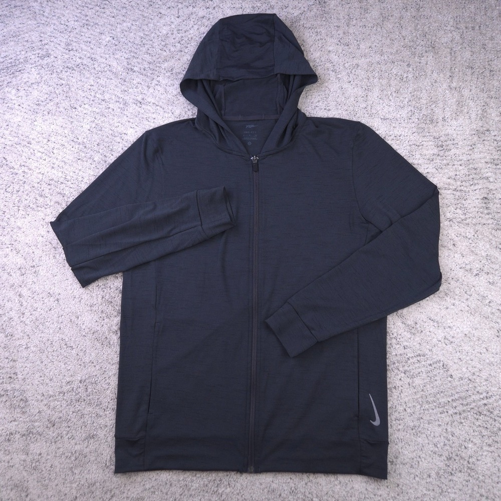Nike Yoga Hoodie Mens Small Full Zip Jacket Hooded Dri Fit Logo Gray Stretch GUC